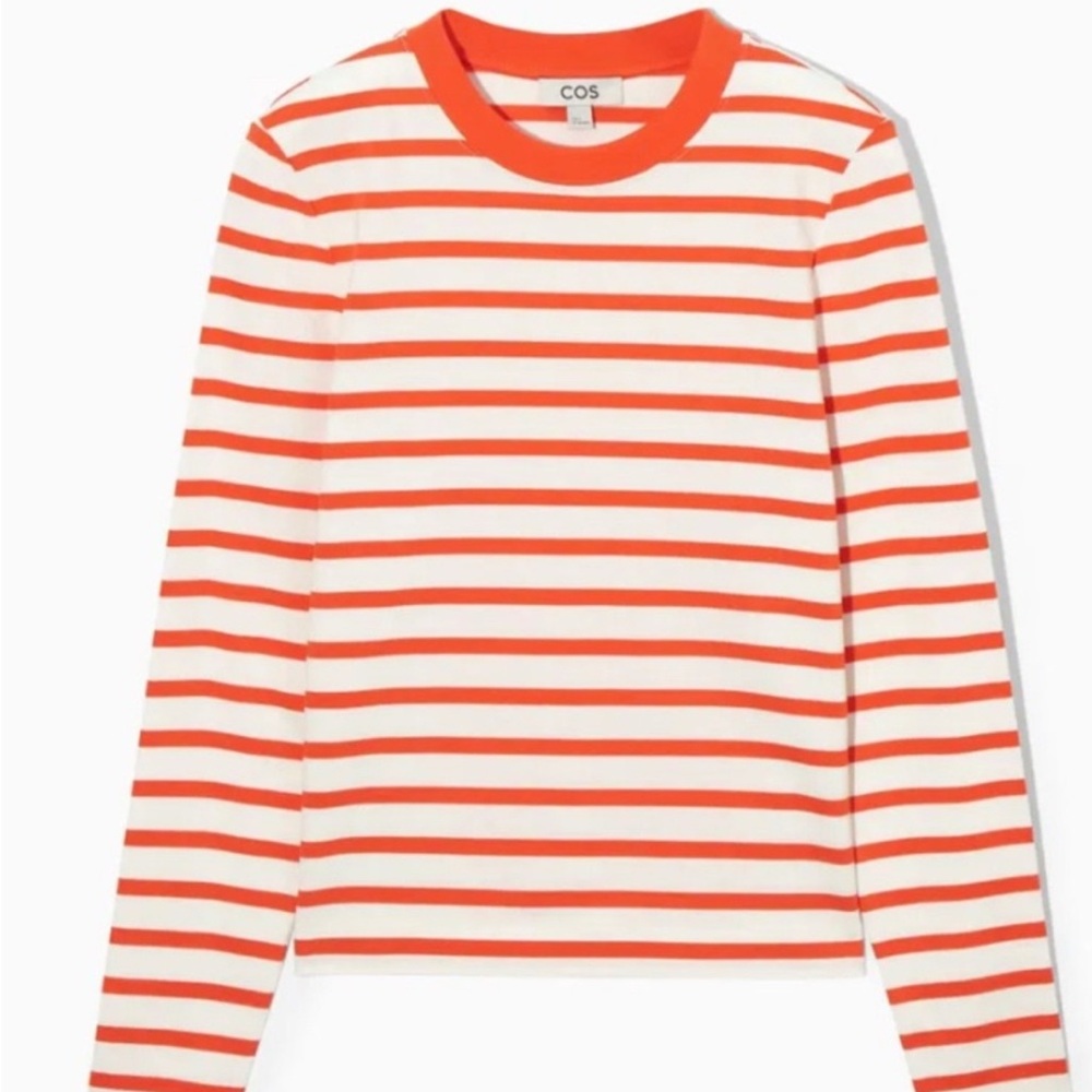 COS NWOT Clean Cut Orange & White Stripe 100% Organic Cotton Long Sleeve T-Shirt